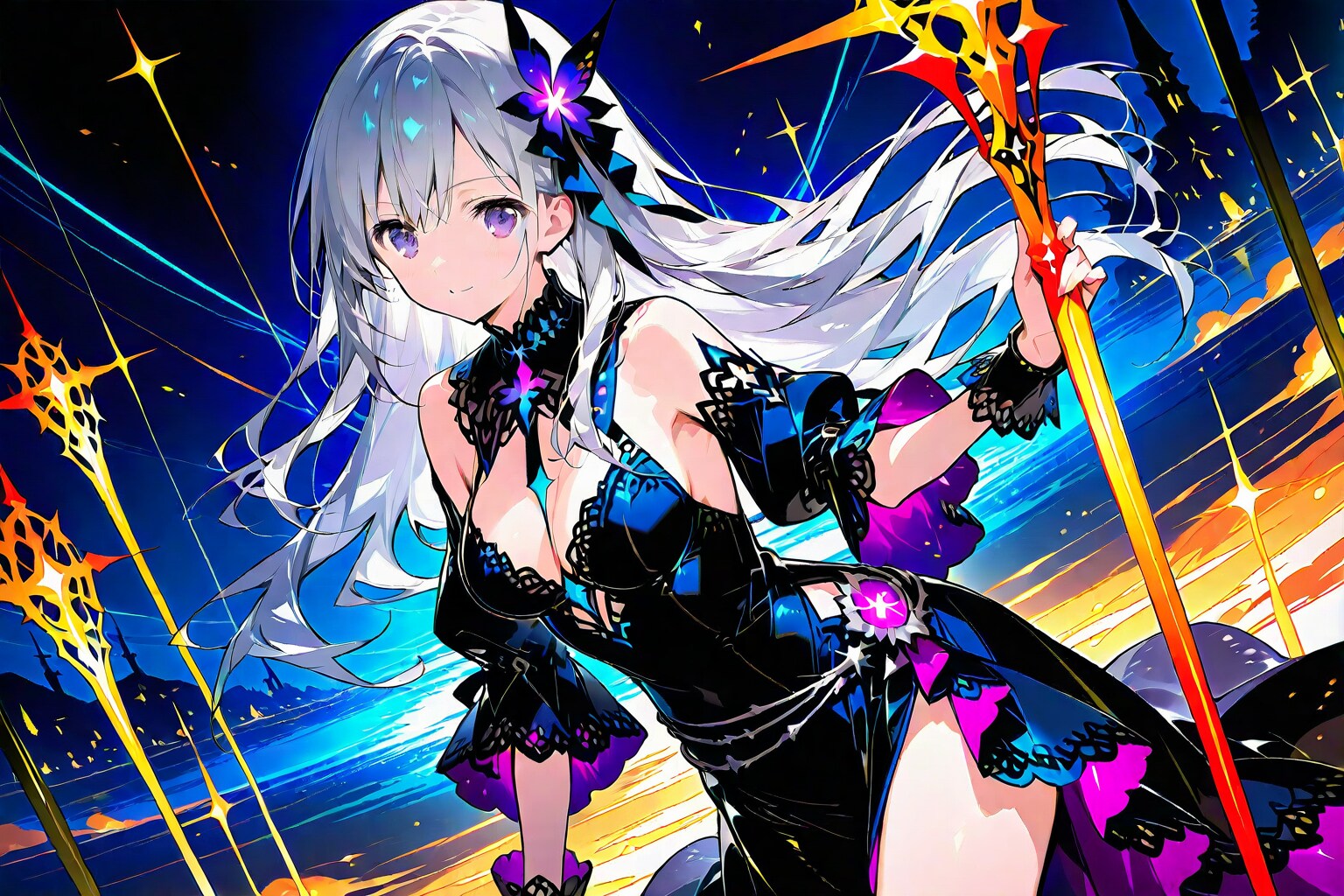 銀髪の美少女魔術師 ー プロンプトお借りしました ー | の人気AIイラスト・グラビア