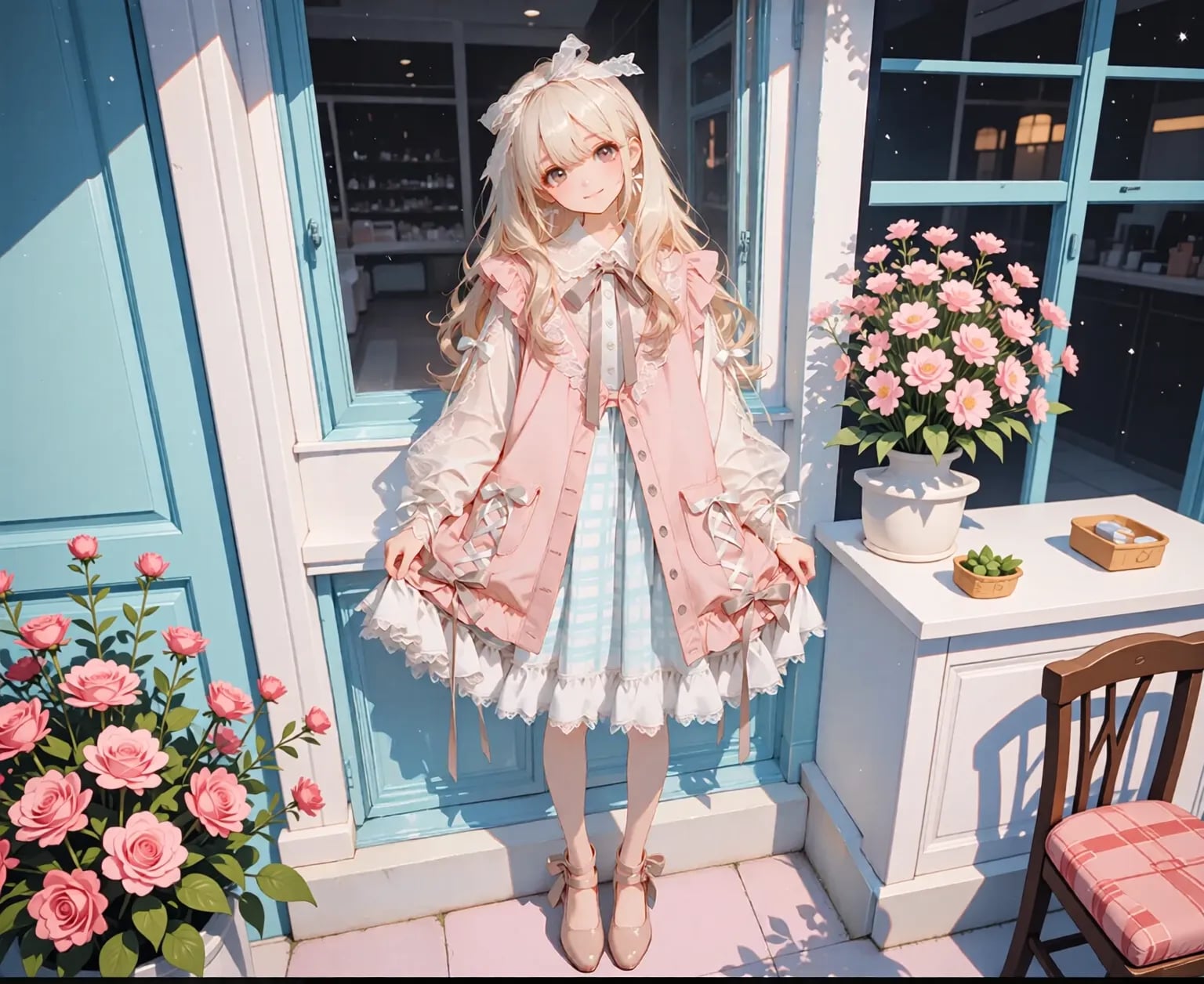 水色チェックロリータ | の人気AIイラスト・グラビア