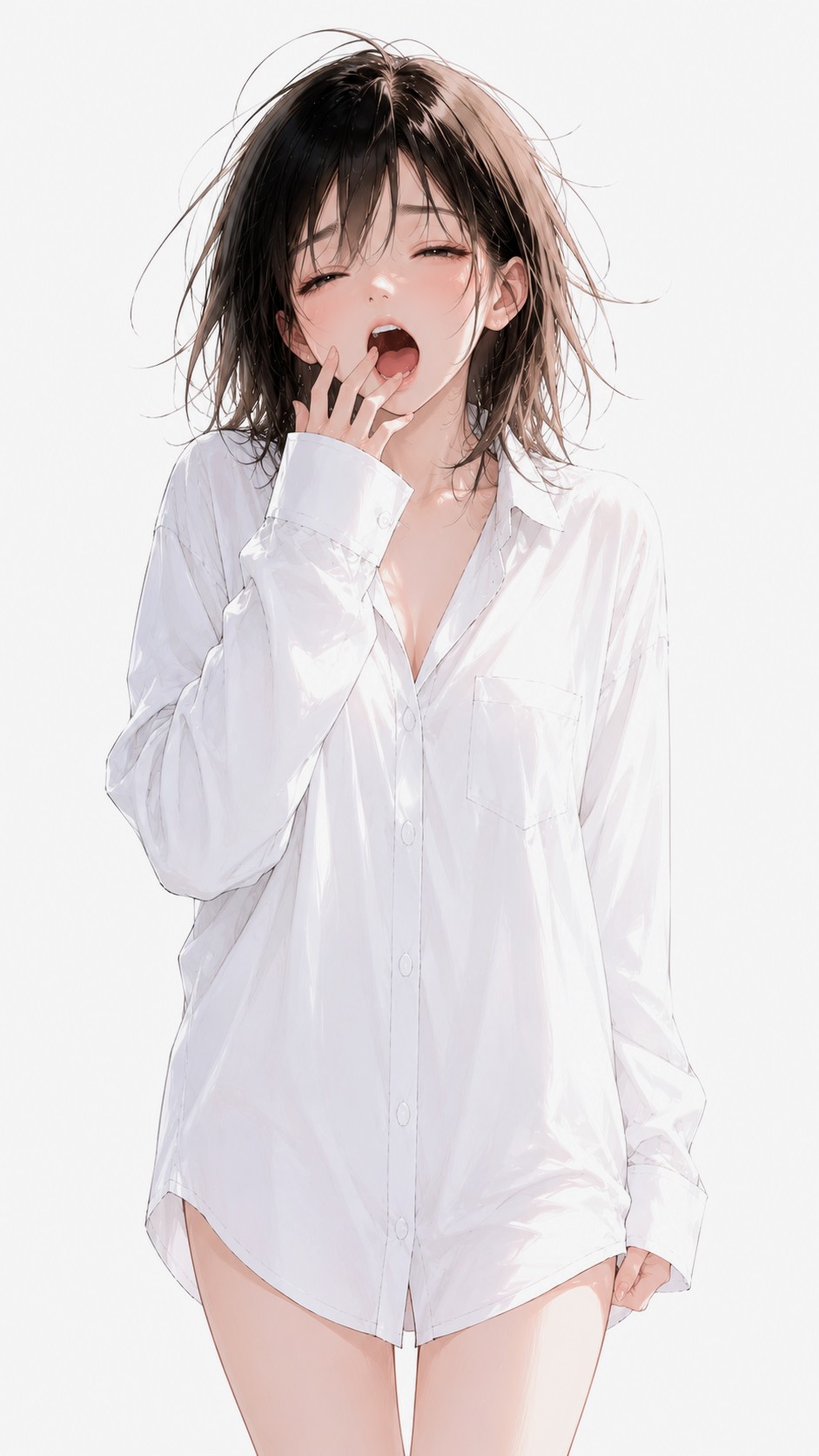 長袖白ワイシャツお姉やん