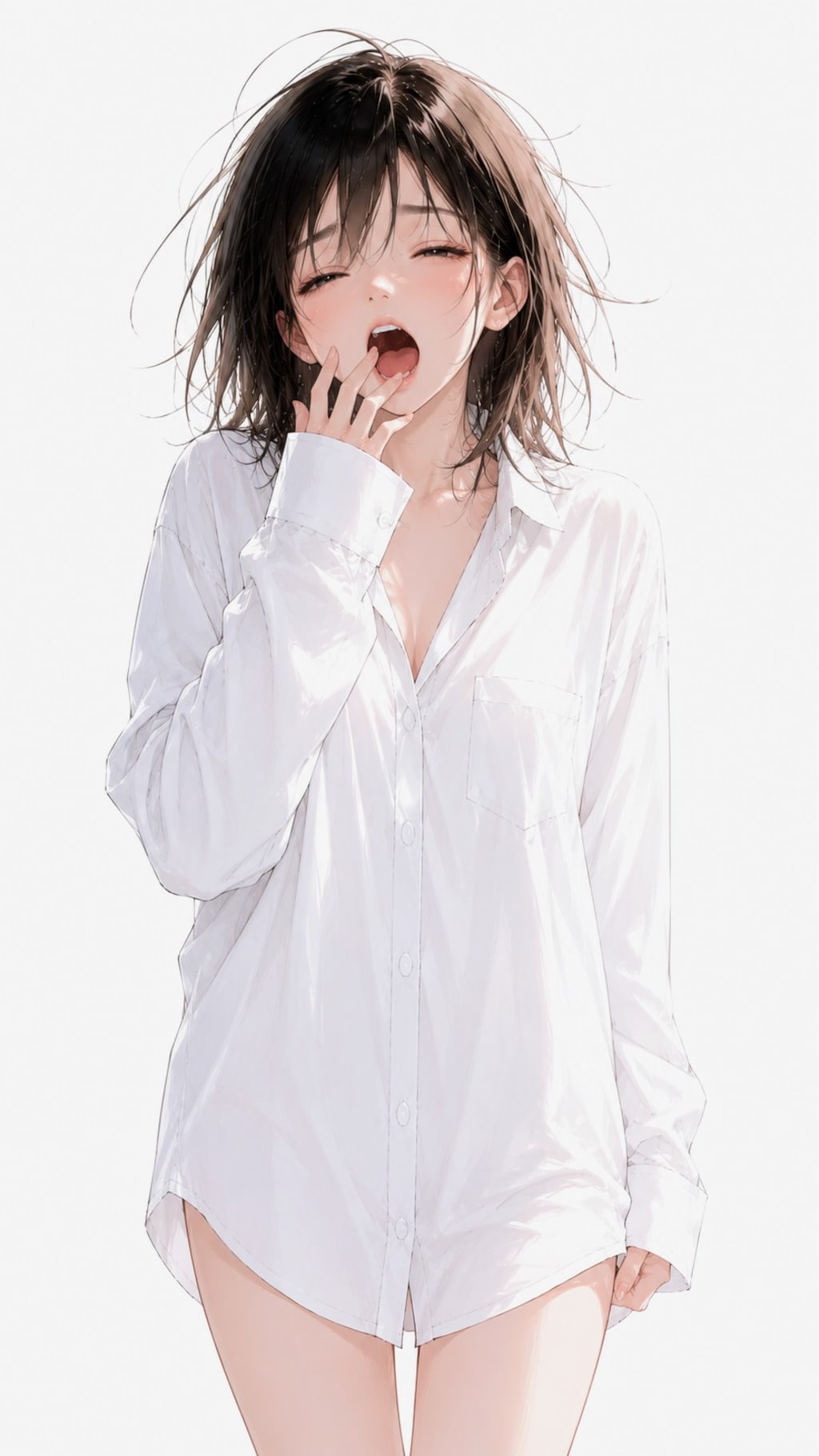 長袖白ワイシャツお姉やん
