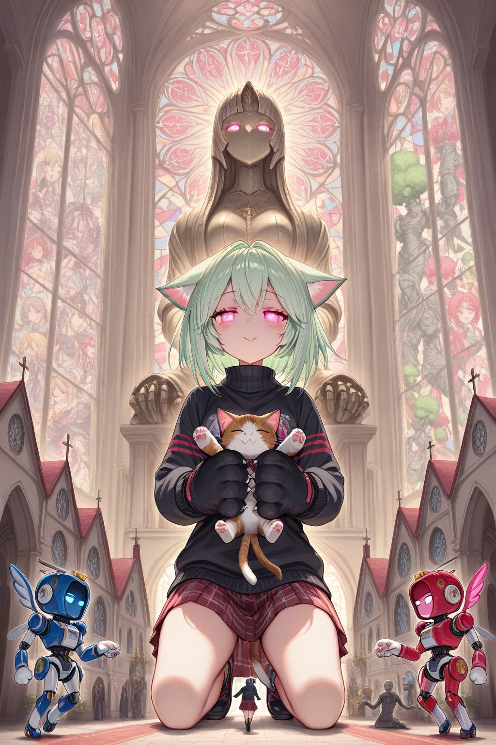 猫と緑髪ちゃん