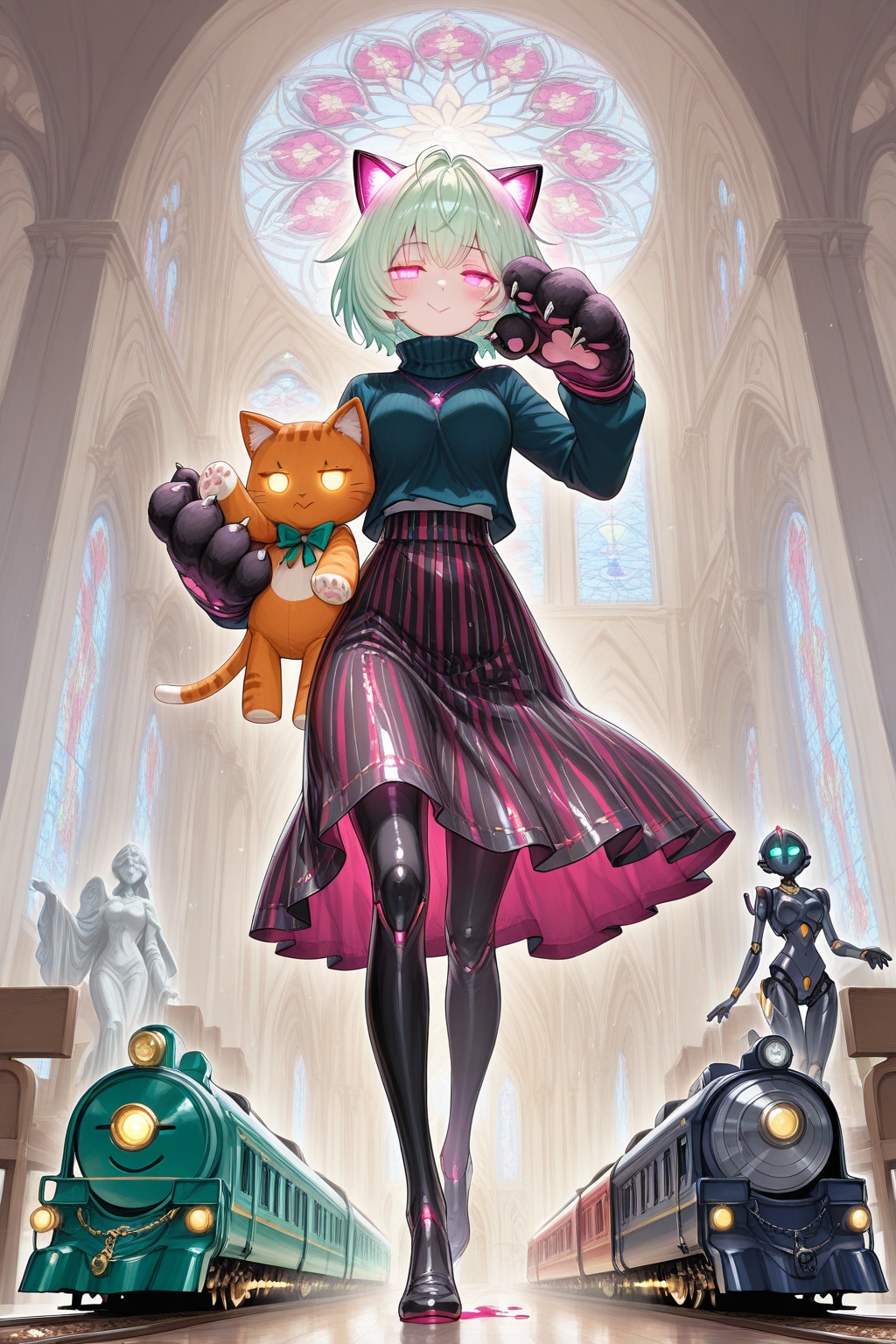 猫と緑髪ちゃん