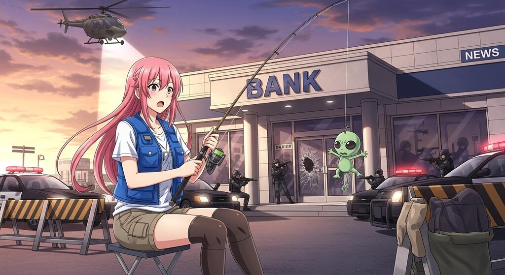 立てこもり事件の現場で釣り