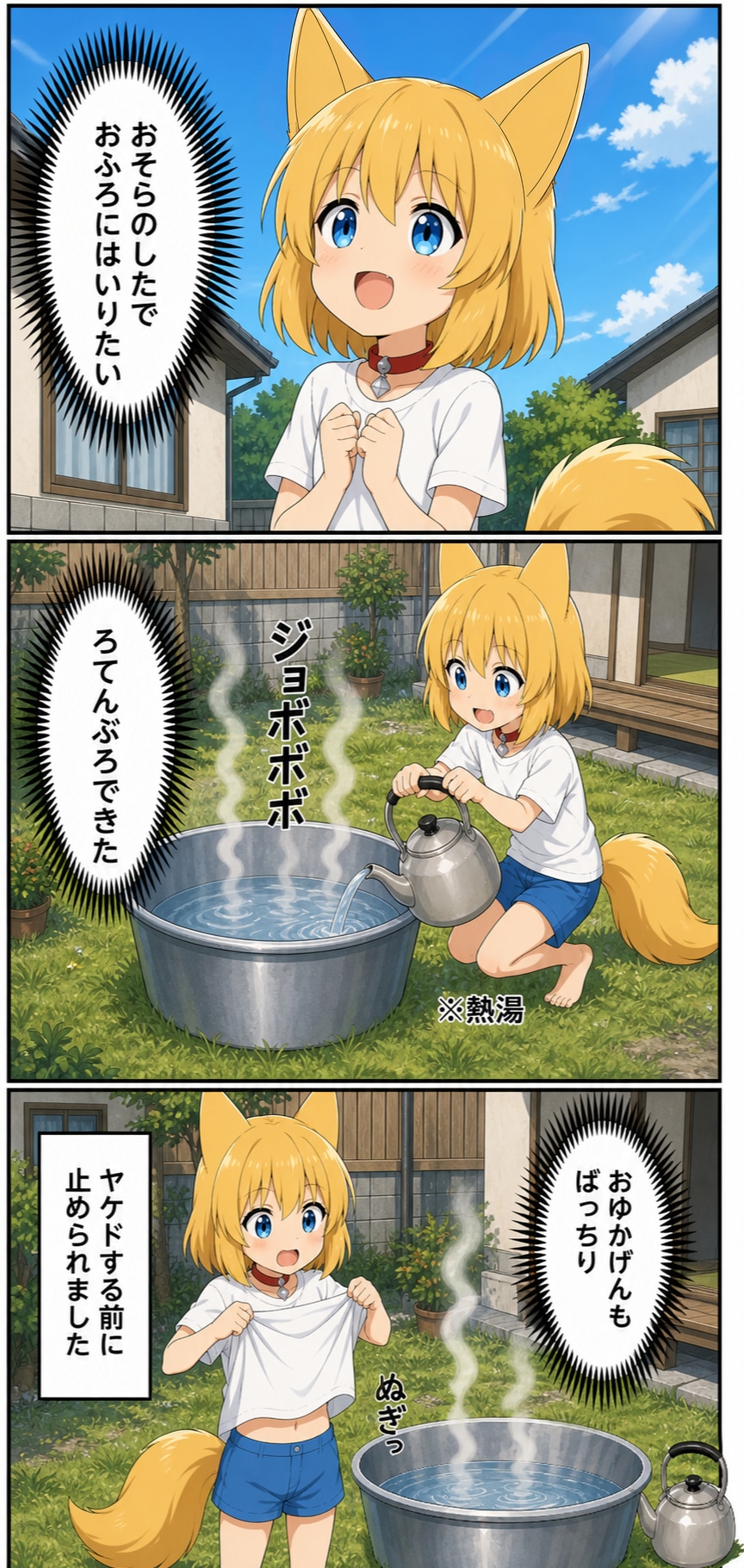 露天風呂を自作するキツネ