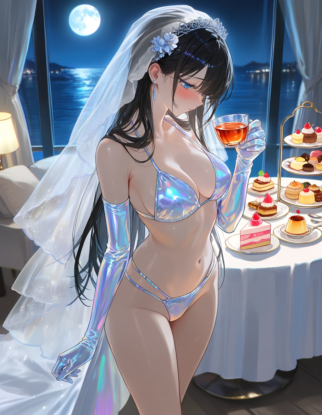 プリズムビキニとウェディングベールの葵さん(PixAI版)
