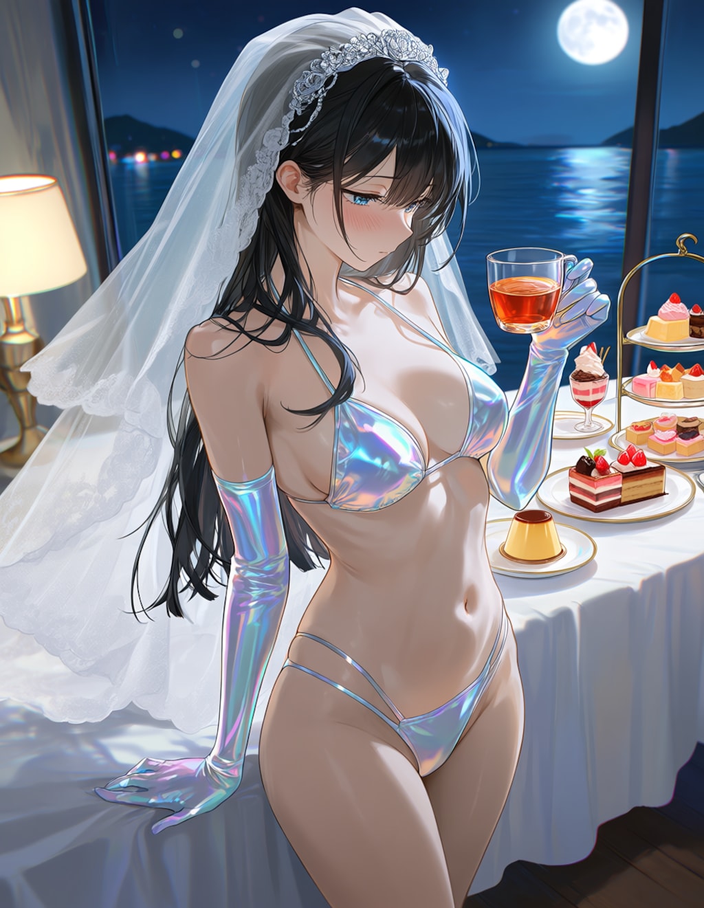 プリズムビキニとウェディングベールの葵さん(PixAI版)