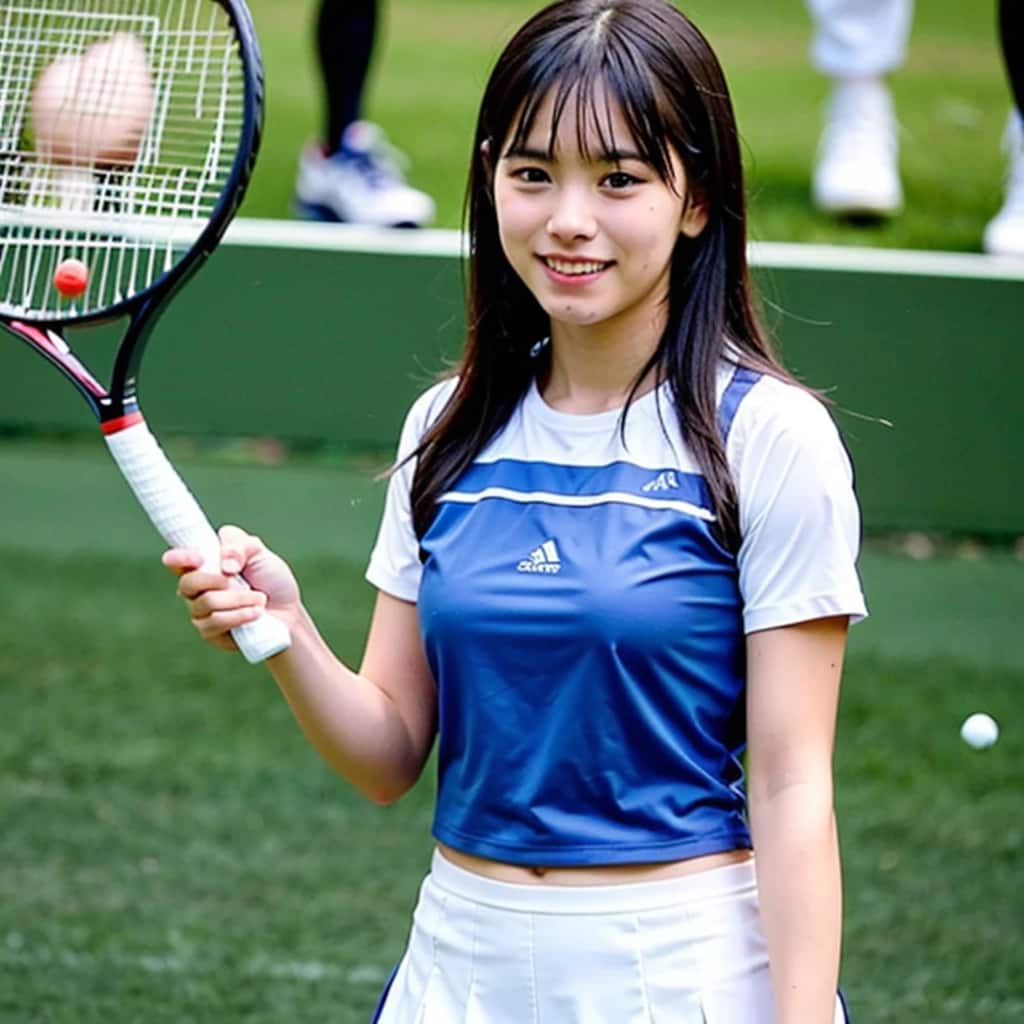 黒髪ロングでテニスウェアの美女５２