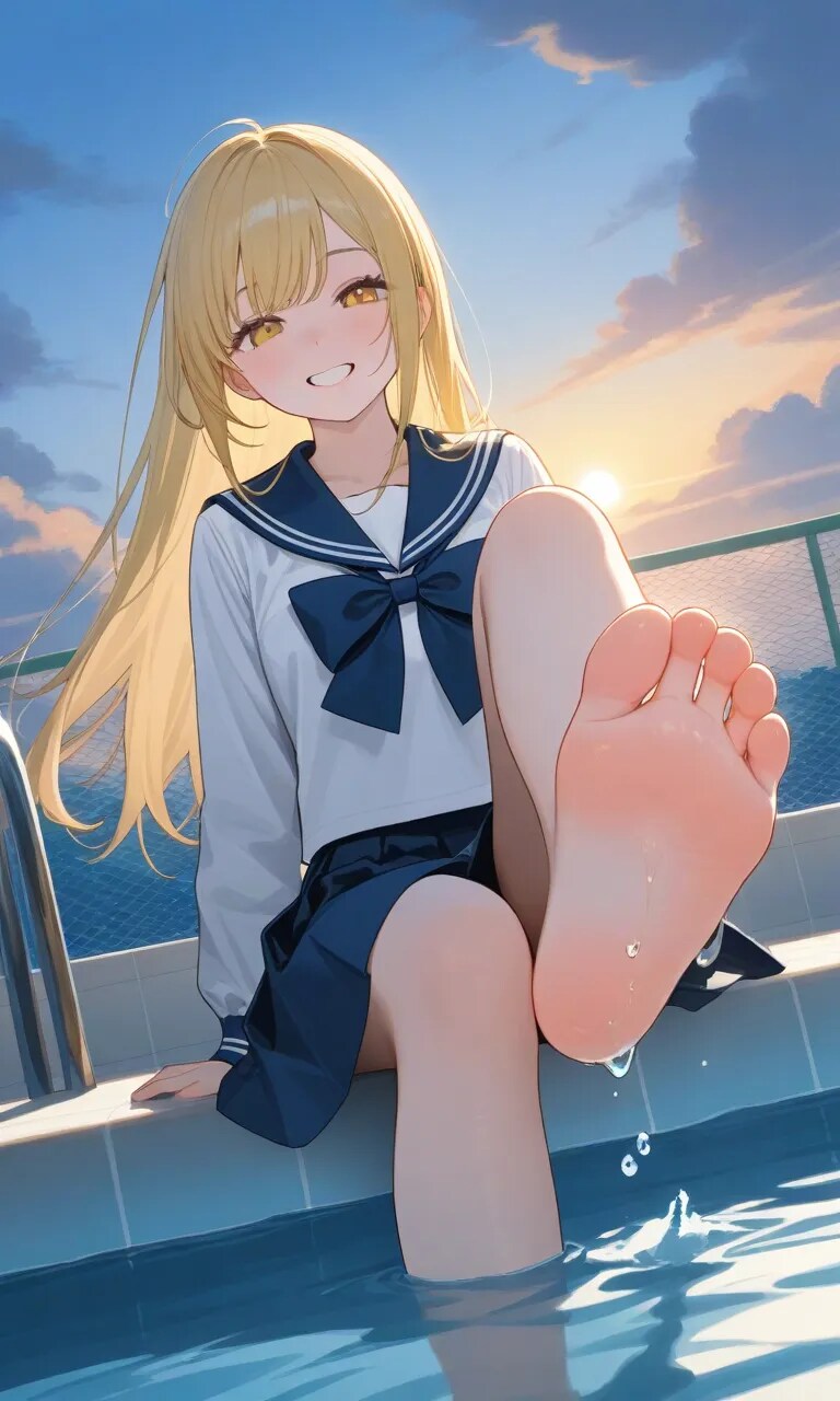 「アハハ！冷たくて気持ちー！」