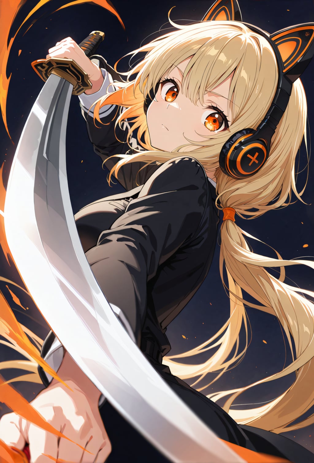 黒服日本刀
