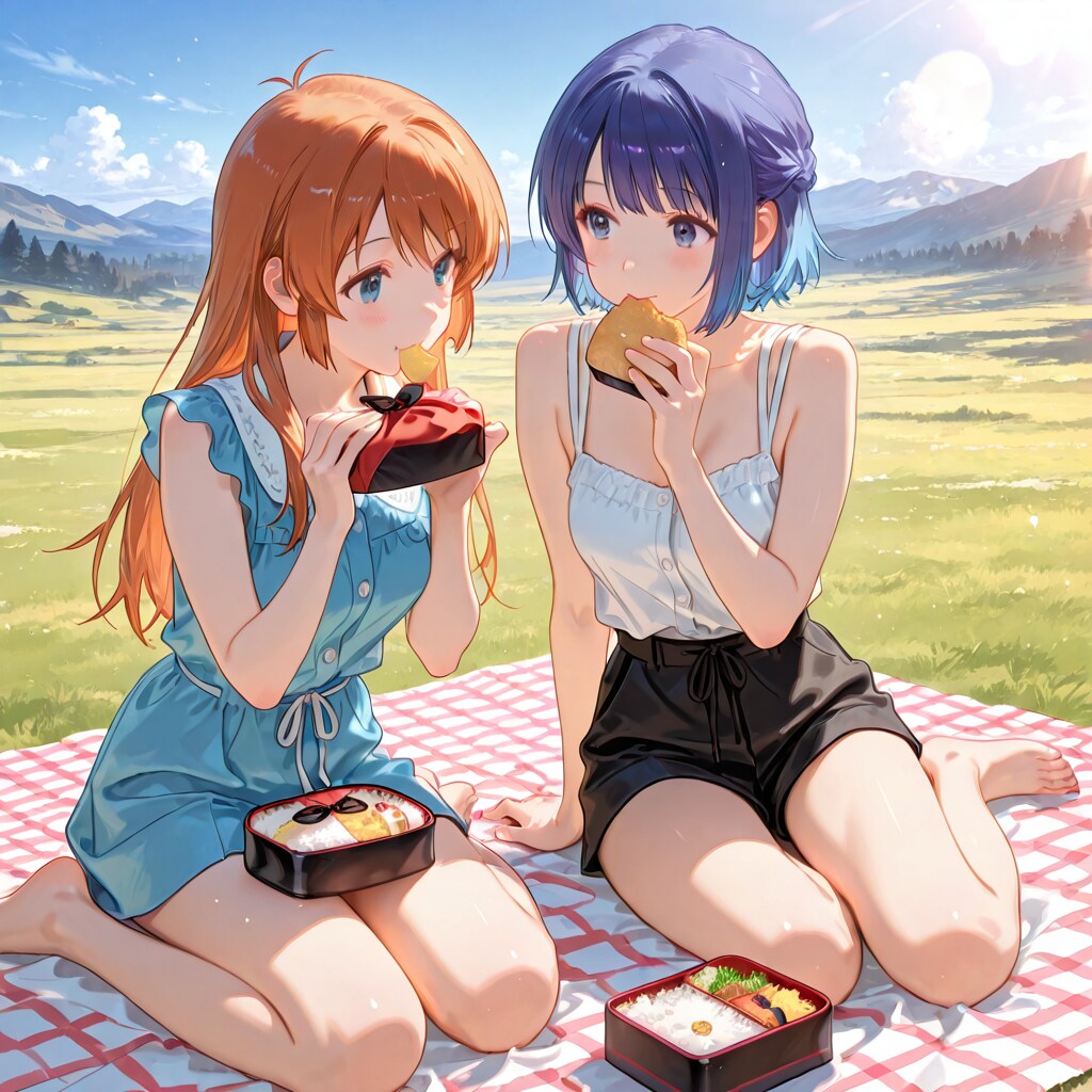 ピクニックに来た女子たち、謎の食べ物を食す