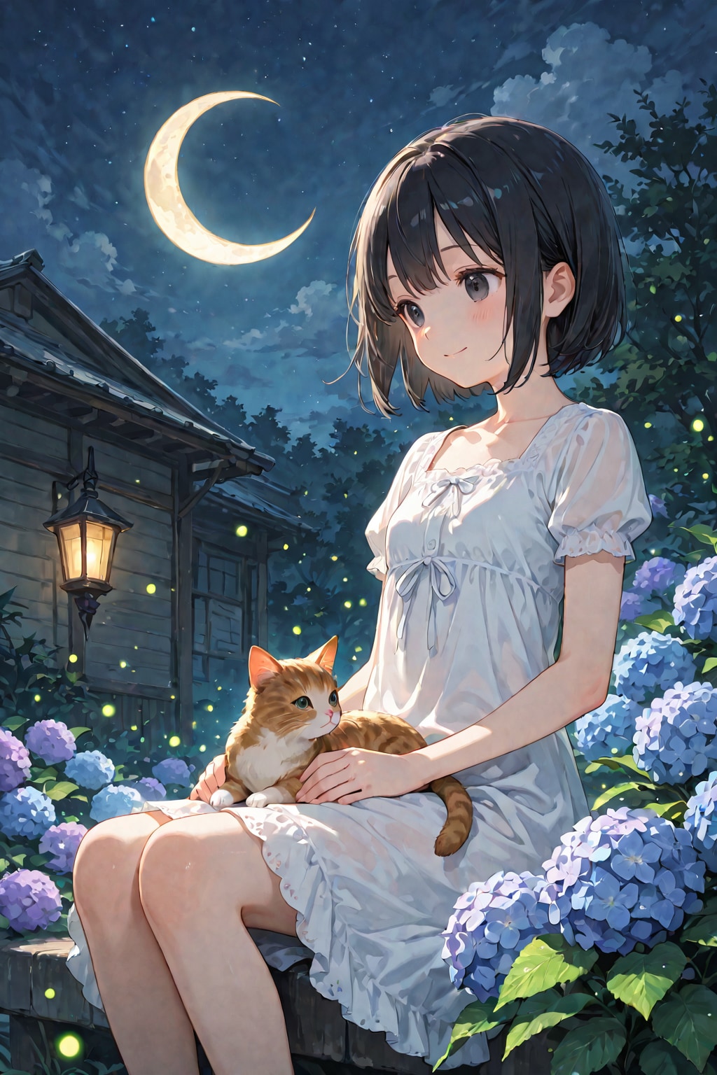 月と蛍と愛猫と