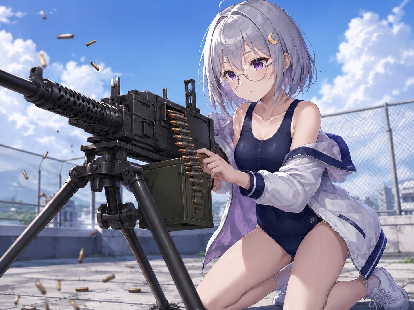 スク水ルナリスと機関銃 | の人気AIイラスト・グラビア