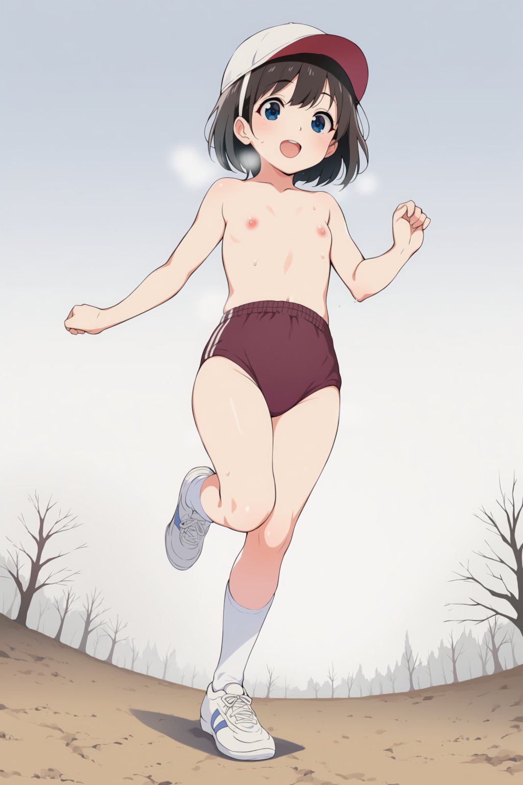 裸ブルマ+赤白帽(靴あり)