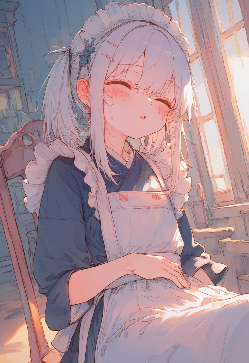 メイド服のまま寝ちゃった少女_0602 | の人気AIイラスト・グラビア