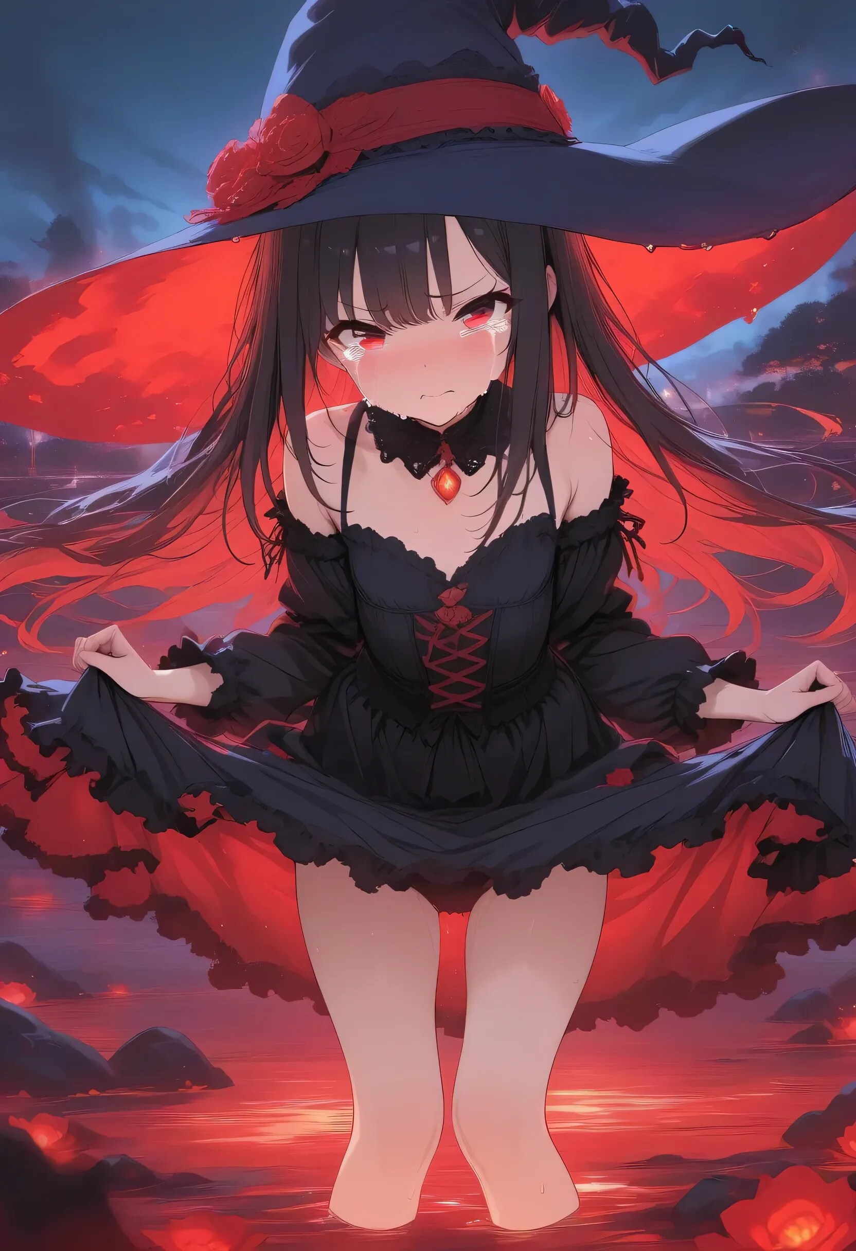 真紅の水辺でたたずむ少女🩸