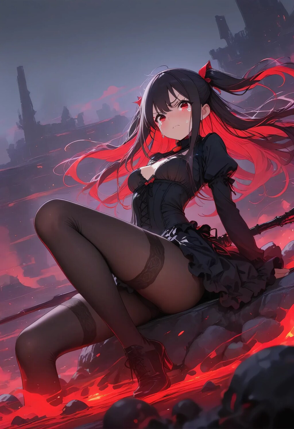 真紅の水辺でたたずむ少女🩸