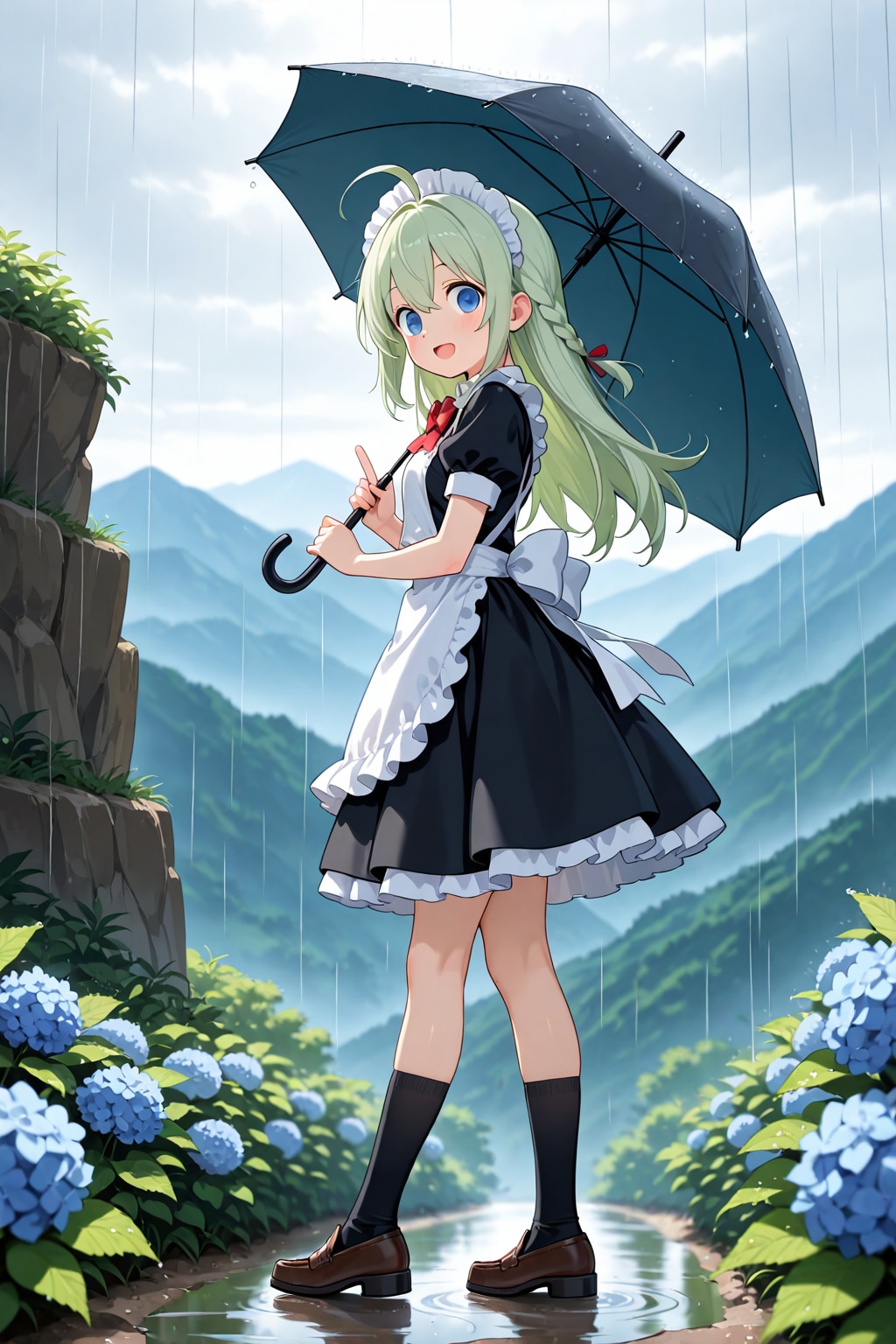 雨とメイドさん