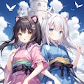 空のお城の浴衣少女 2枚目