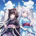 空のお城の浴衣少女 3枚目