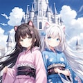 空のお城の浴衣少女 4枚目