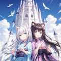 空のお城の浴衣少女 6枚目