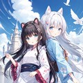 空のお城の浴衣少女 8枚目