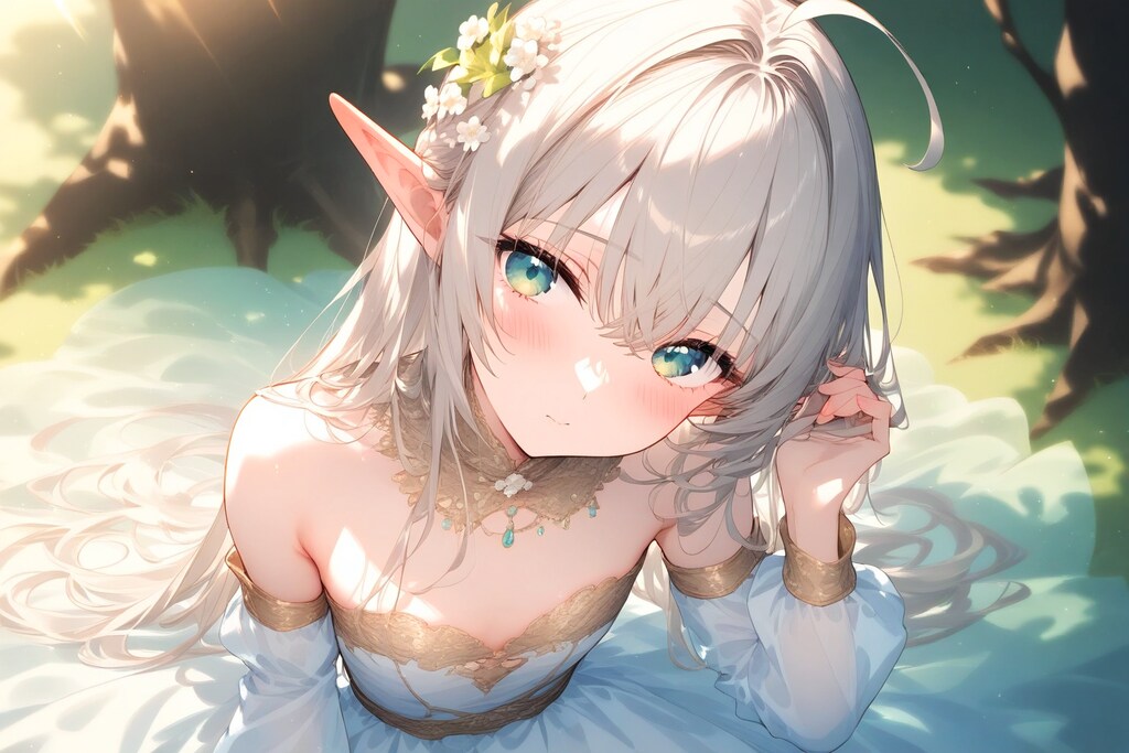 花飾りとエルフ少女