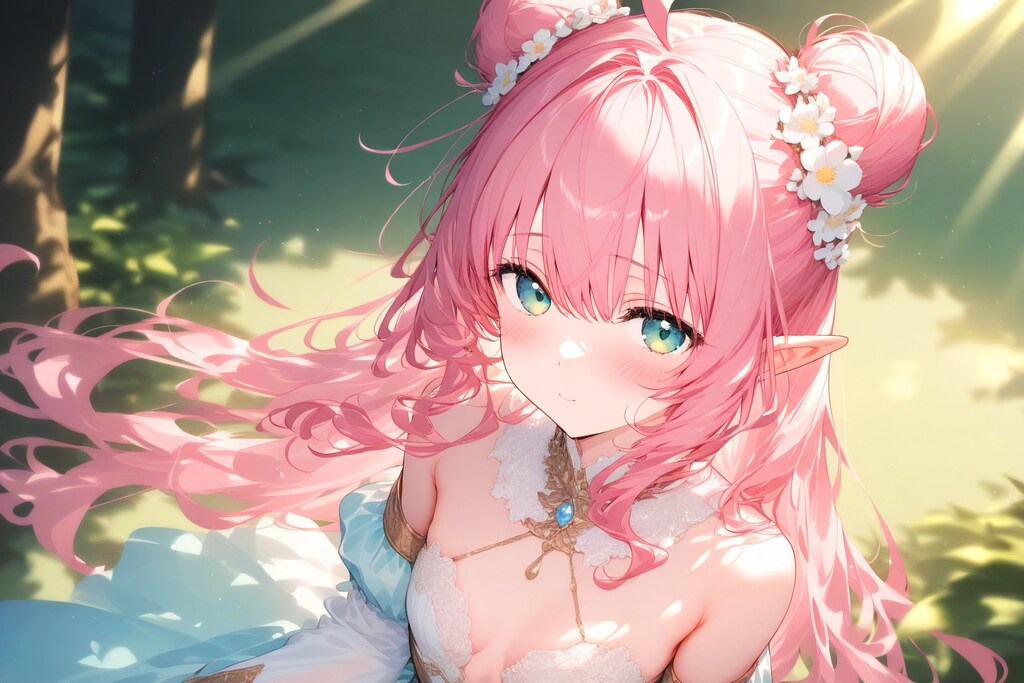 花飾りとエルフ少女