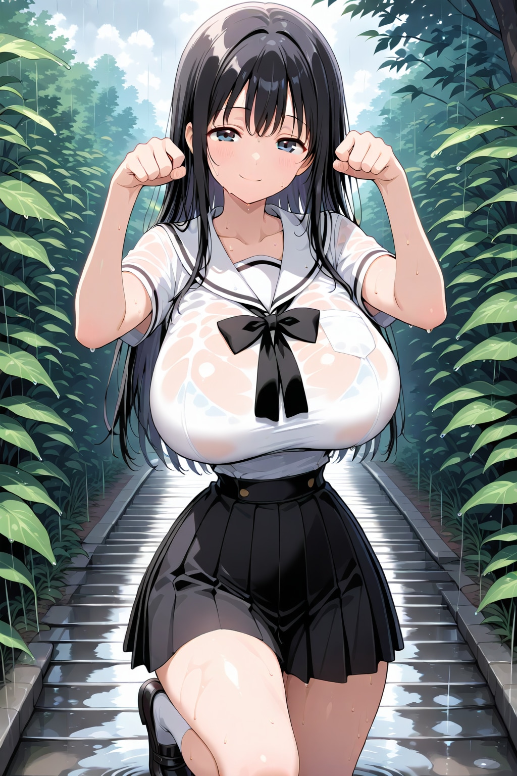 雨の中でも楽しそうな女の子