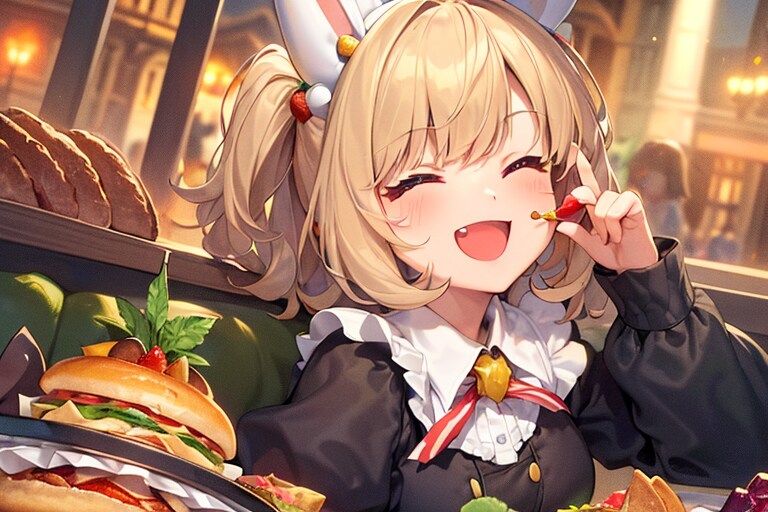 「お待たせ致しました～！ こちらご注文のスペシャルバーガーです！」