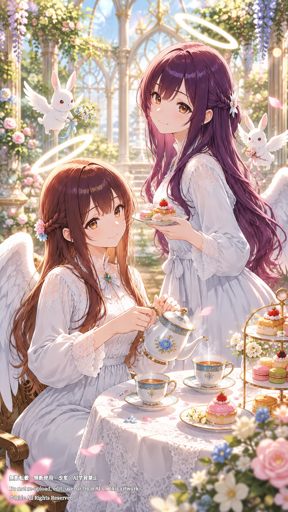 ガブリエルさんとウリエルさん、うさぎとお茶会 | の人気AIイラスト・グラビア