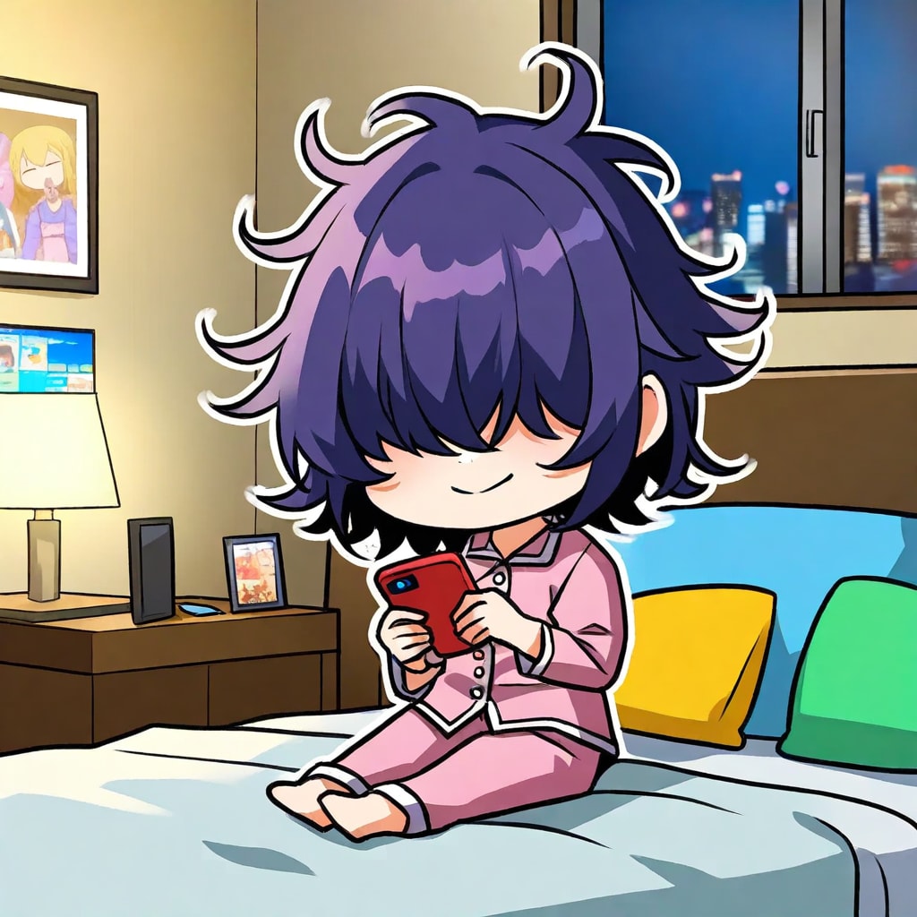 ベッドの上の紫髪ちゃん