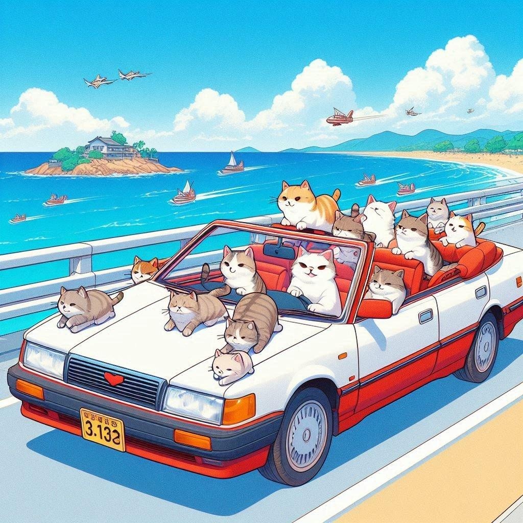 🐱猫とオープンカー🚗