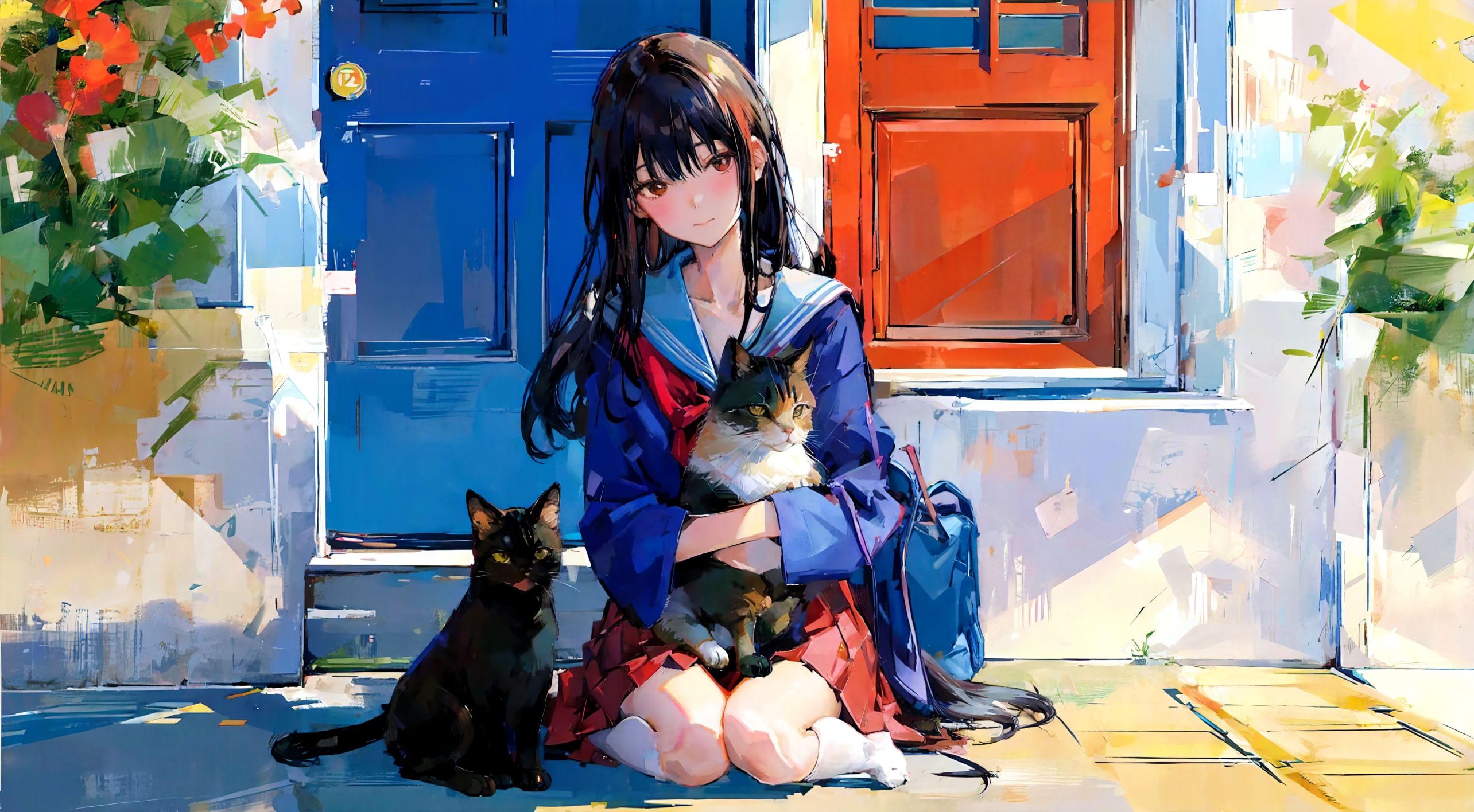 吾輩たちは猫である 隣の黒猫も娘をしもべと云うが抱かれているワイが一番エライ | の人気AIイラスト・グラビア