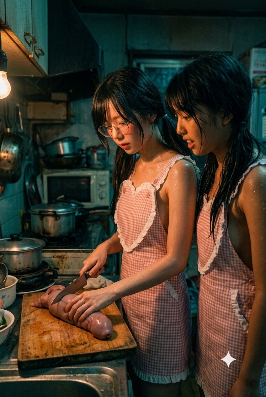 ユムシを捌く少女