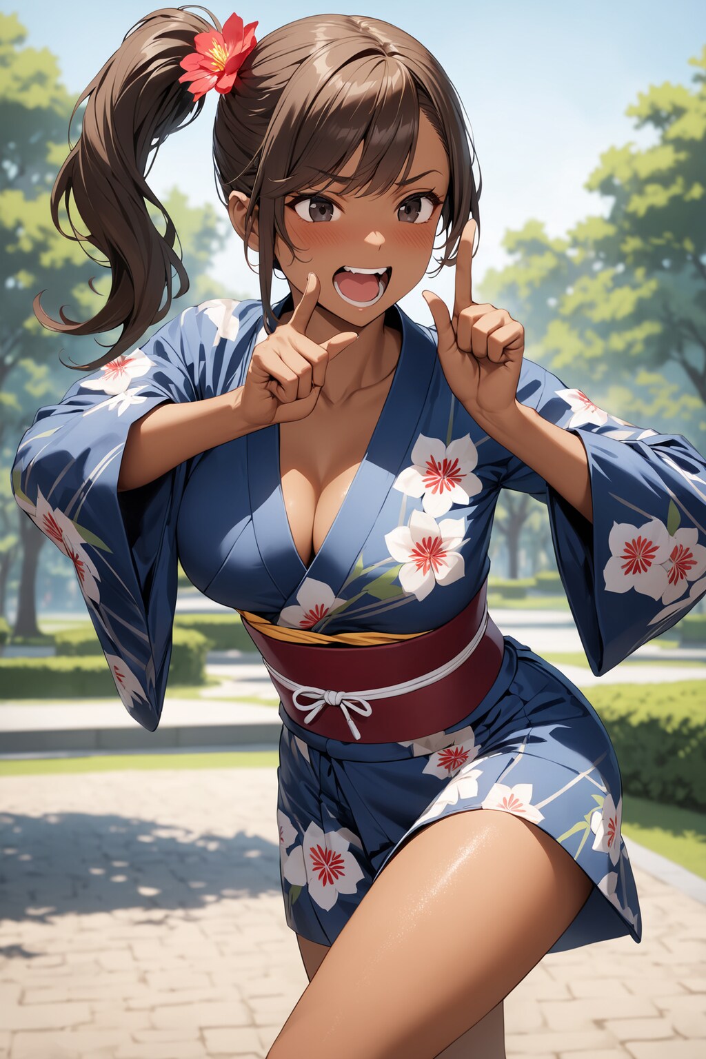 サイドテールの浴衣娘