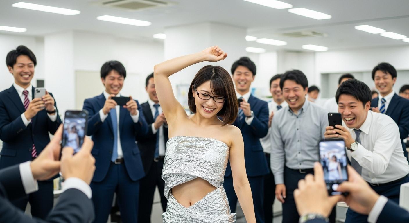 社内でアルミホイルだけを身にまとっている女性