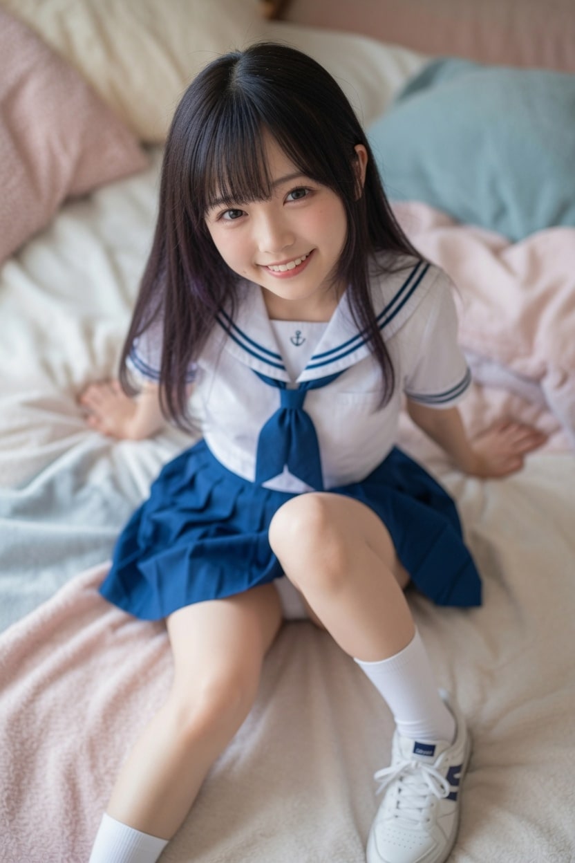 黒髪制服少女　無防備パンチラ２