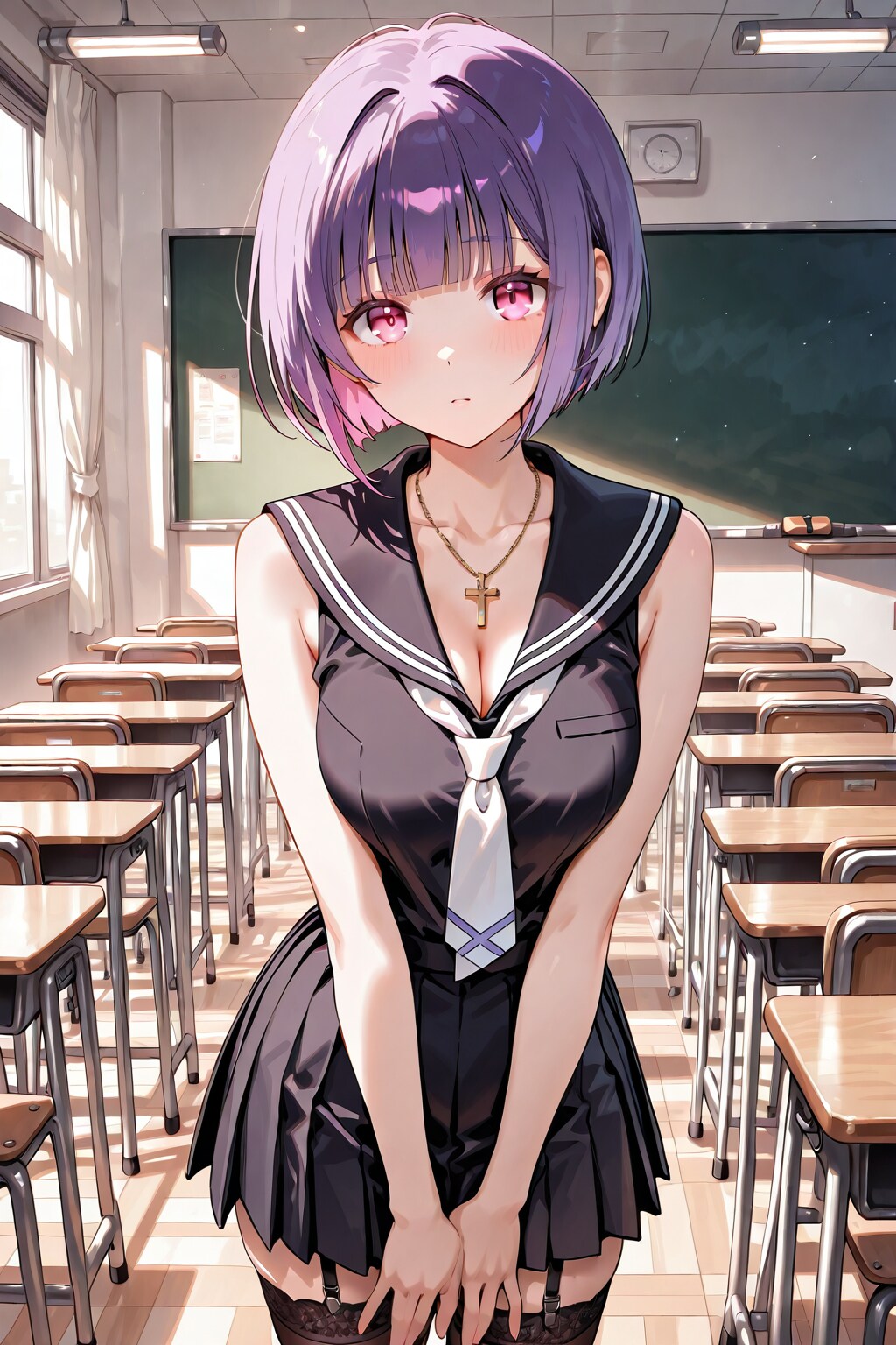 教室のせーラー服少女