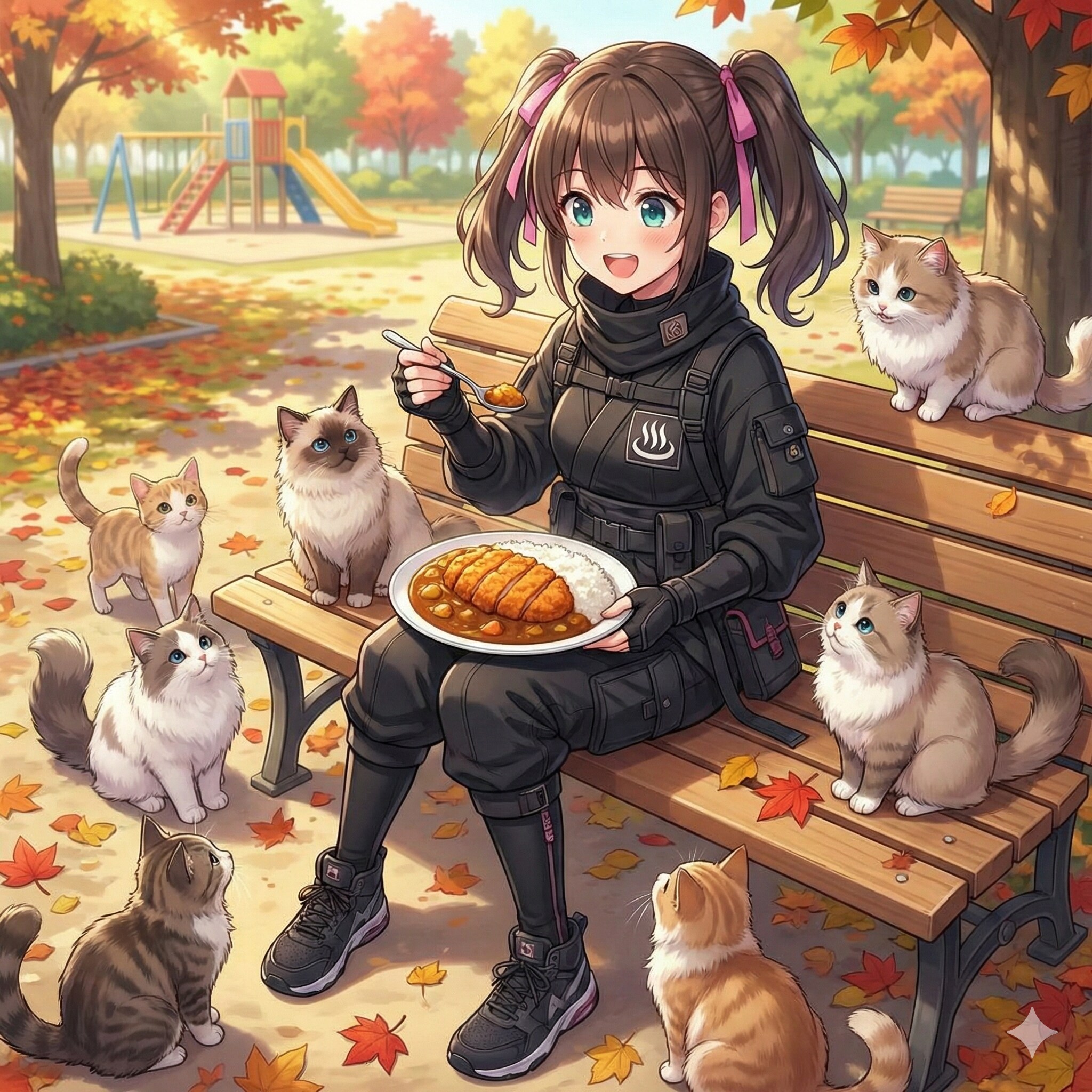 猫と一緒にカツカレーを食べる