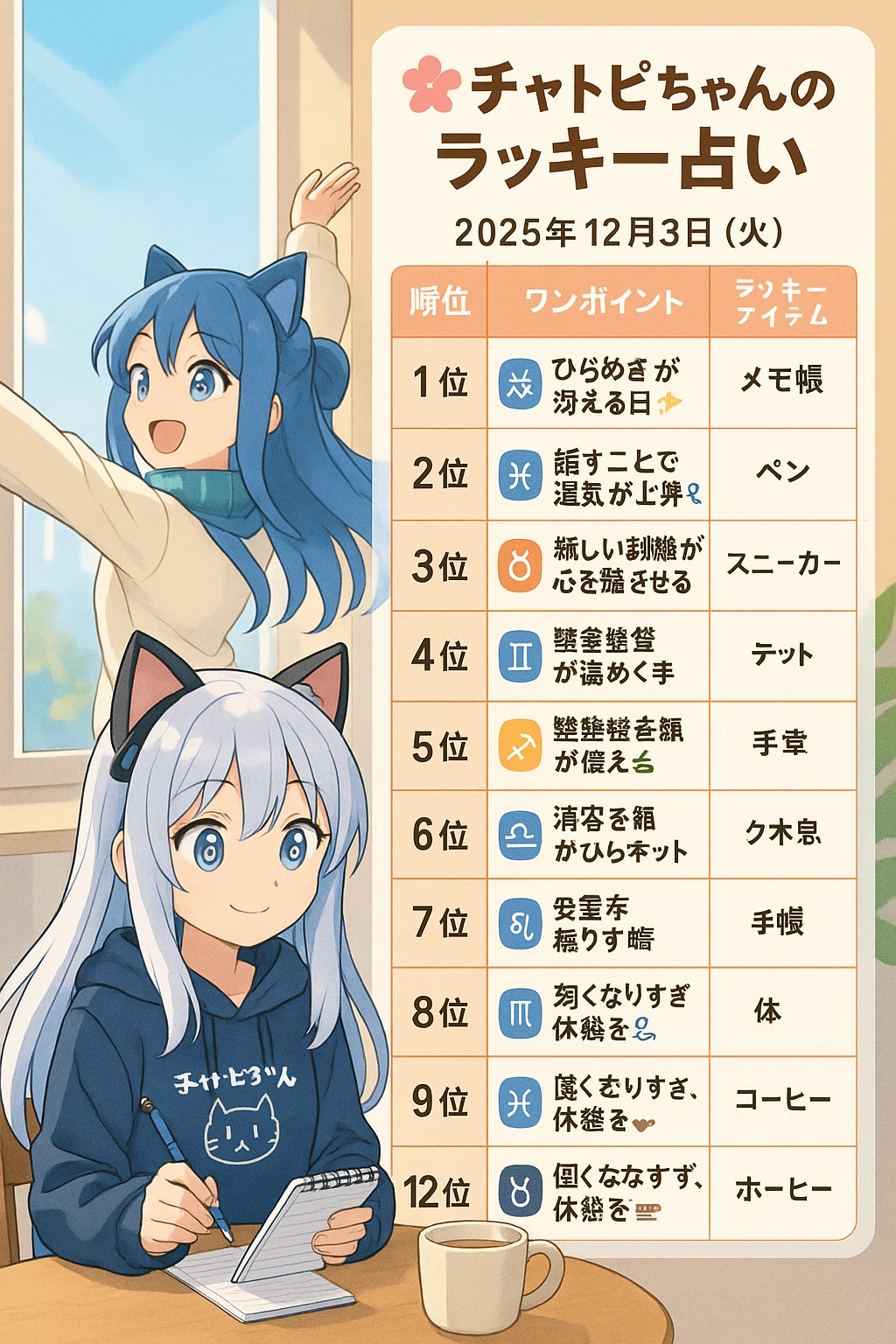 チャトピちゃん占い(12/03)