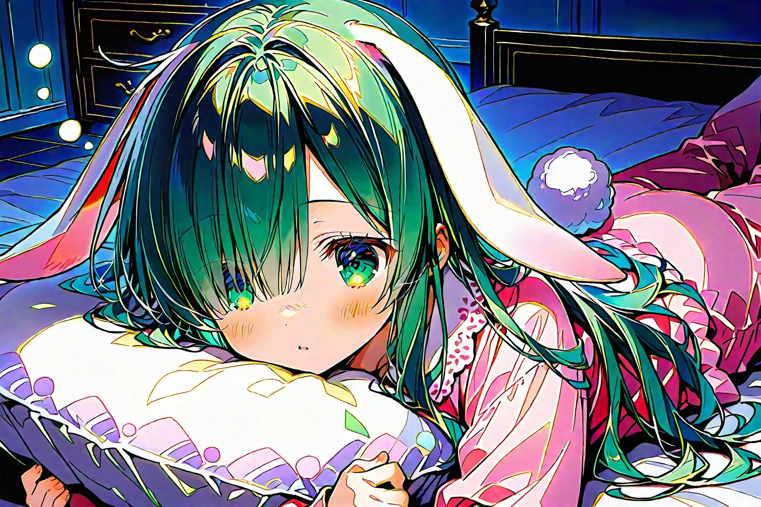 緑髪パジャマ(理想？ずーっとゴロゴロー)_20250623 | の人気AIイラスト・グラビア