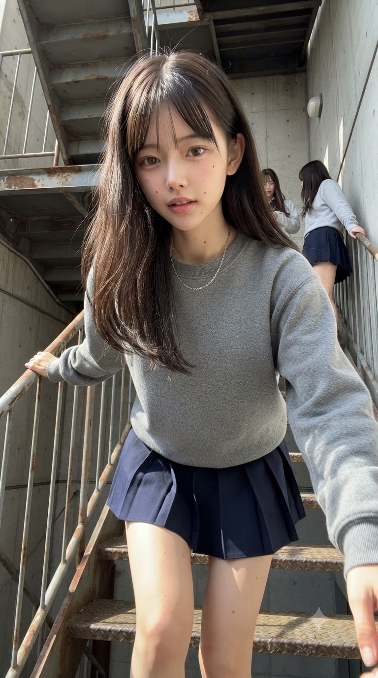 階段の踊り場で