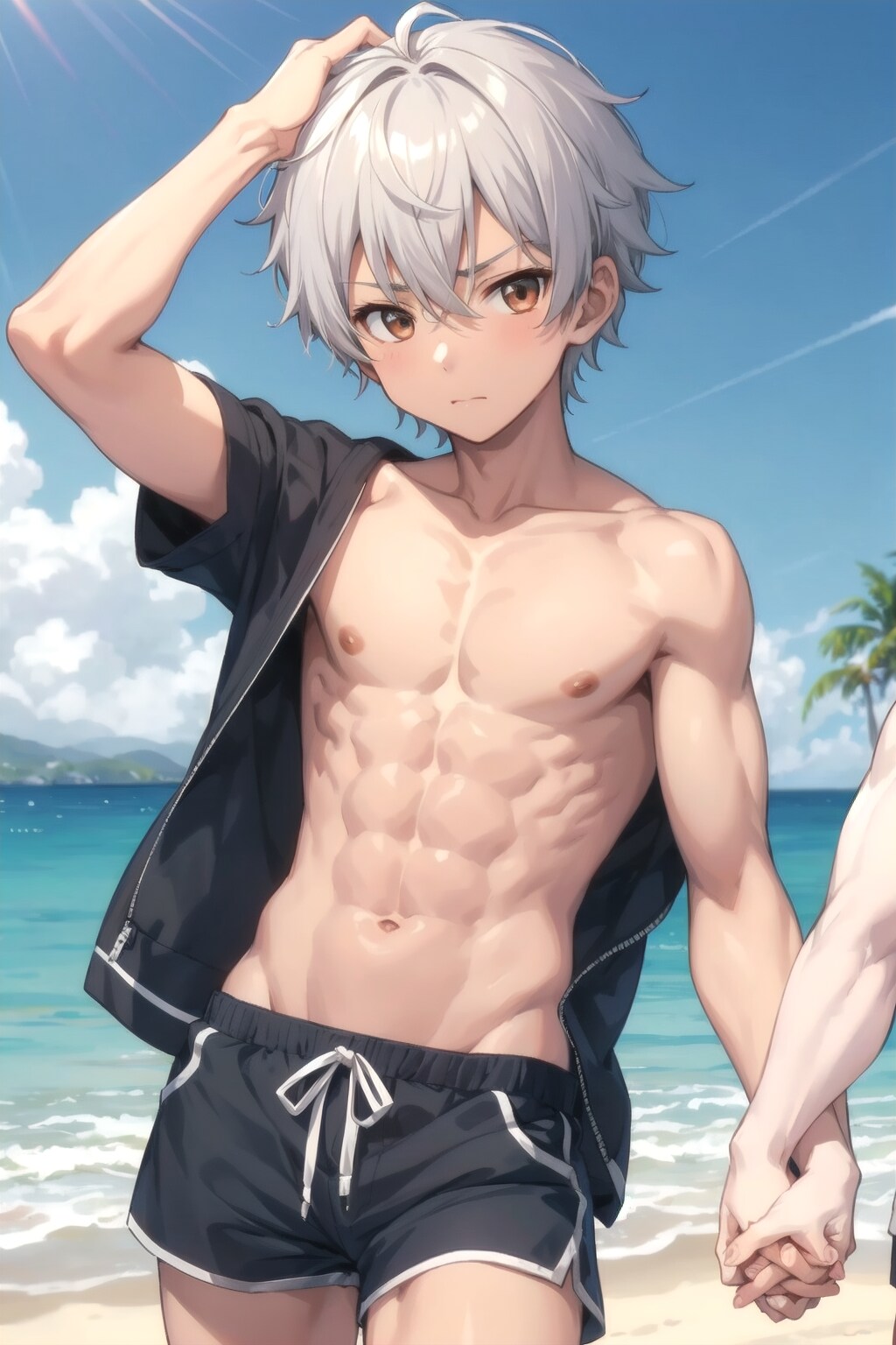 褐色銀髪男子