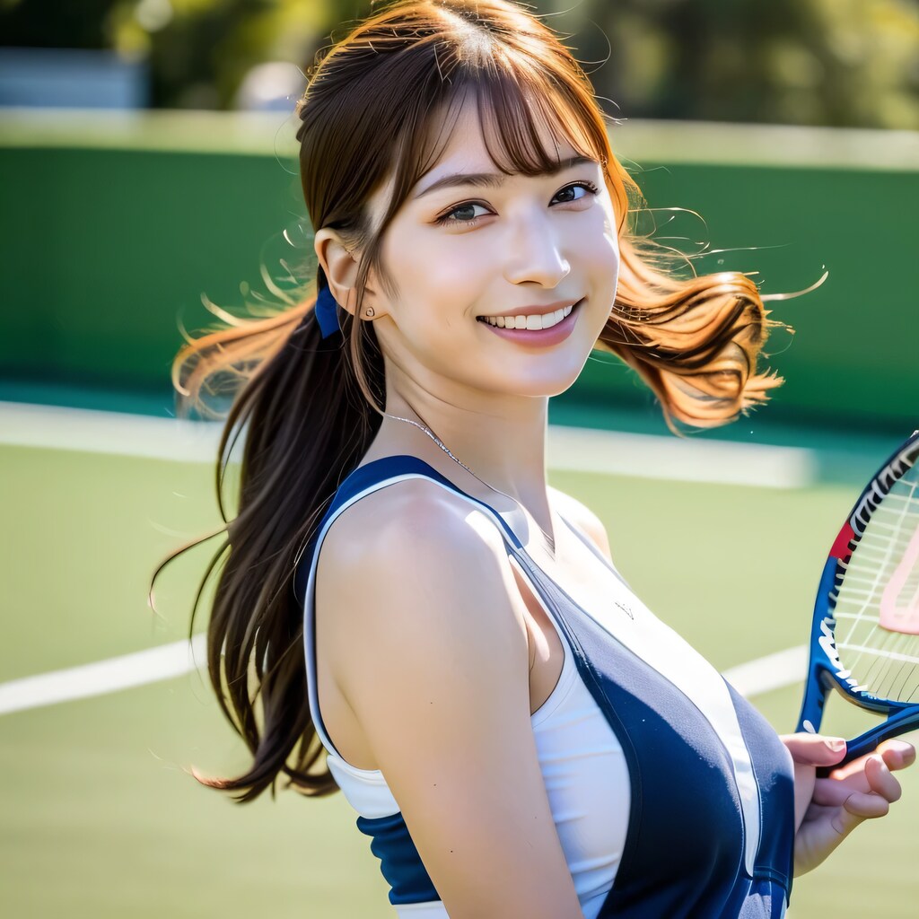 黒髪ロングでテニスウェアの美女４６