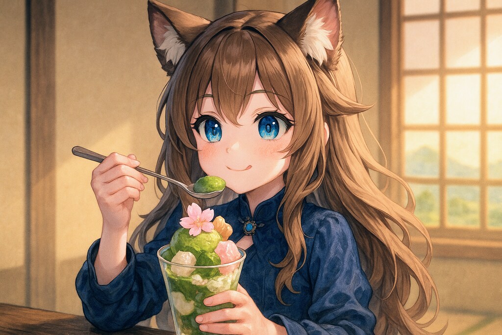 お高い天ぷらを食べる小さな女の子