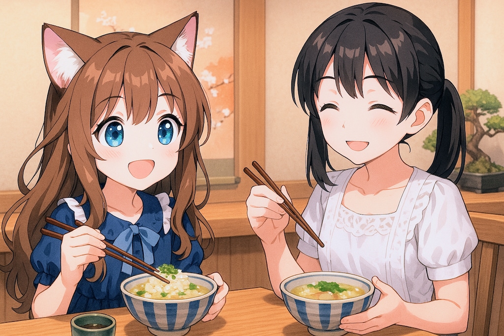 お高い天ぷらを食べる小さな女の子