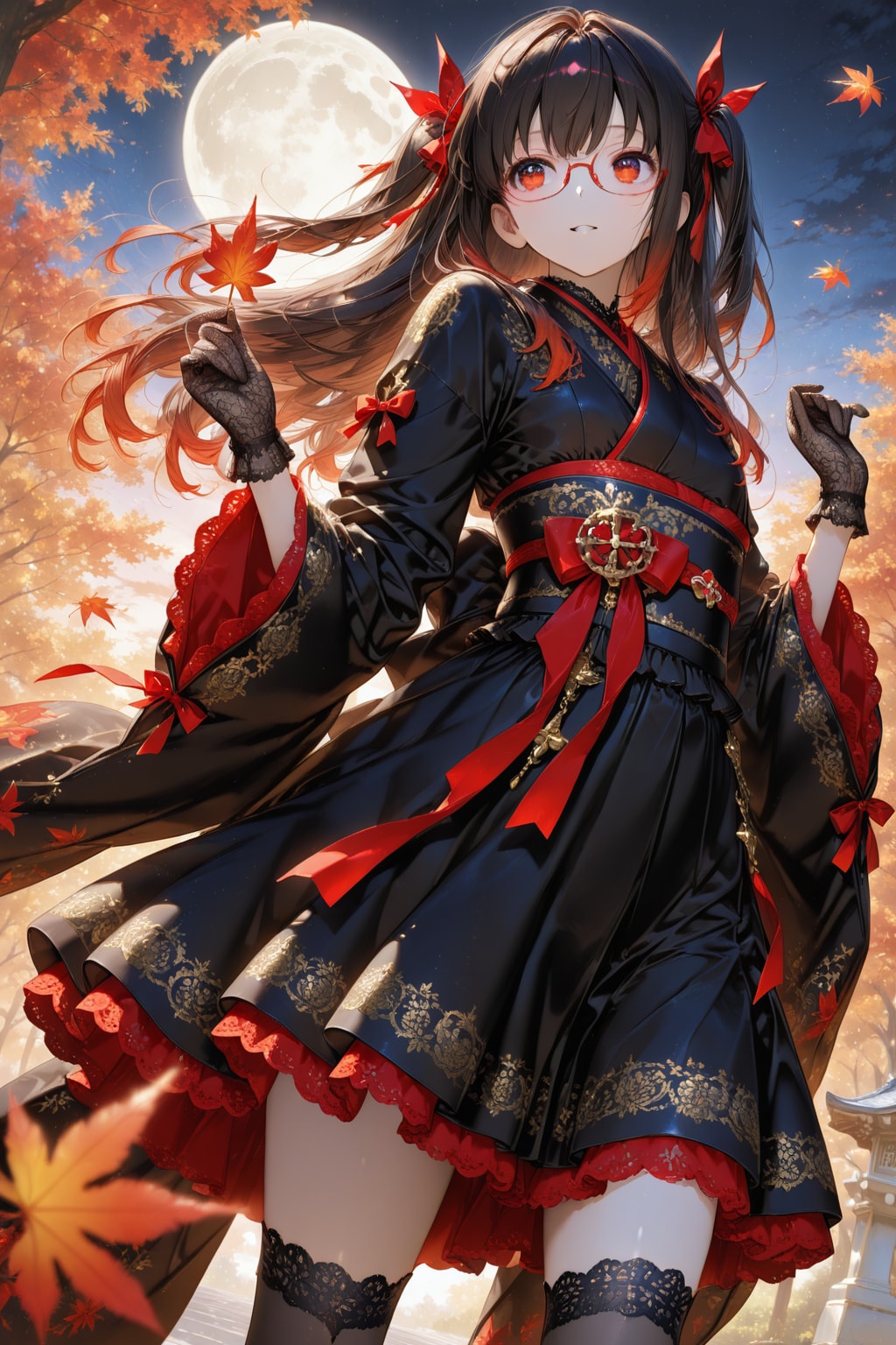 (WHOLE)黒紅葉で月見 ～和ゴス衣装〜