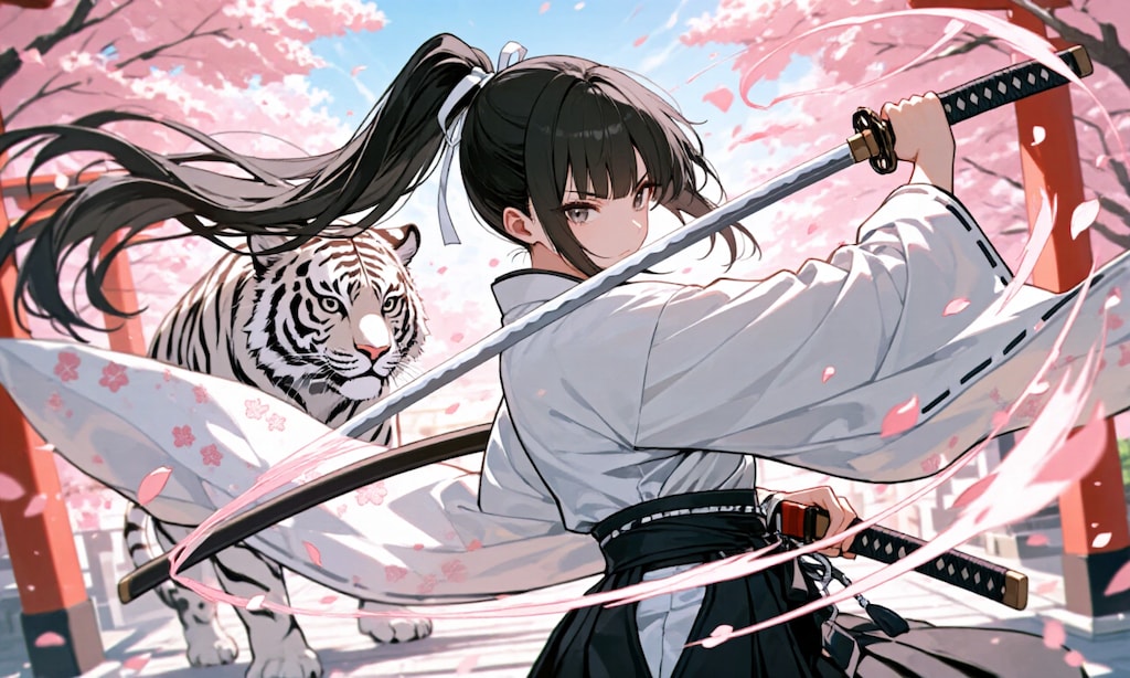 剣人女子と白虎