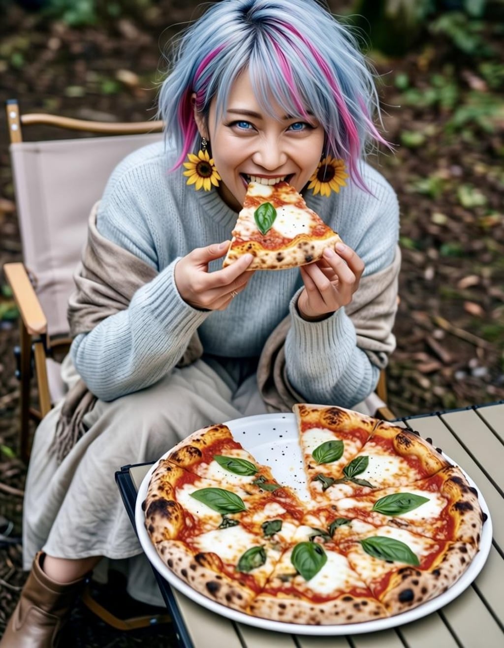 雫ちゃん💧リンちゃん💙ピザを食べる🍕